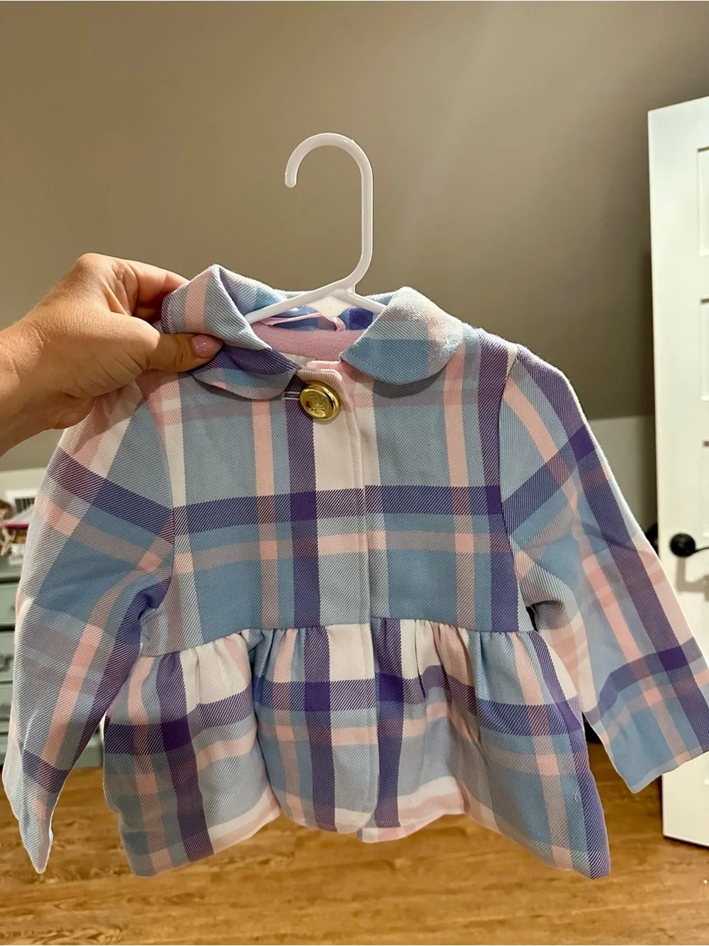 Plaid Baby Peplum Jacket in Pastel Blue, Lavender & Pink